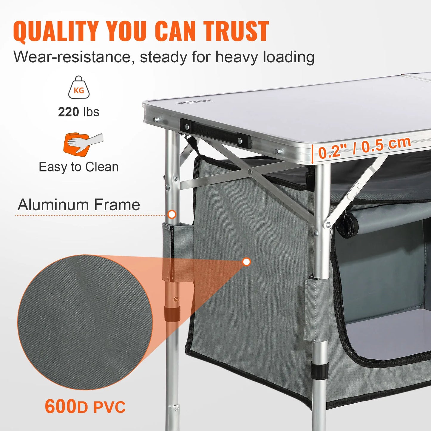 VEVOR Folding Picnic Table Kitchen Camping Cupboards Aluminum Suitcase Table W/ Storage Bag