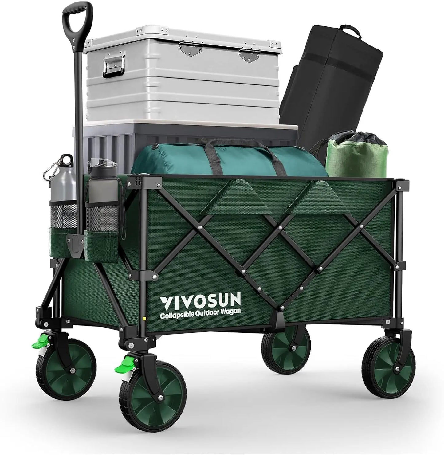 VIVOSUN Collapsible Folding Wagon w/ Silent Universal Wheels, Cup Holders & Side Pockets