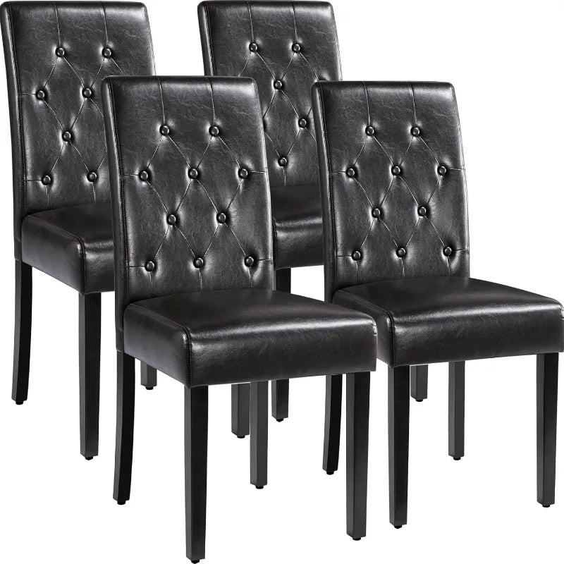 Button Tufted Dining Chairs Set of 4,Faux Leather Dining Room Chair with Rubber Wood Legs