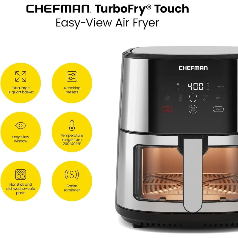 CHEFMAN Easy-View Air Fryer – 8 Qt Family Size with Viewing Window, One-Touch Digital Control