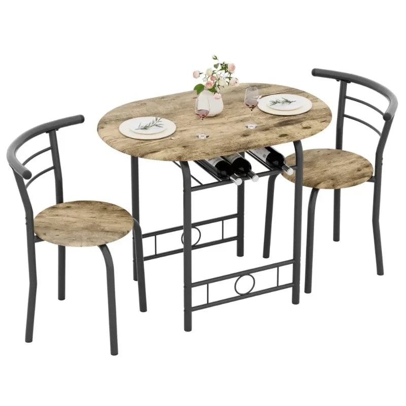 Vineego 3-Piece Small Kitchen Dining Set for 2 Black Wooden Table/Chairs Space Saving Breakfast Set
