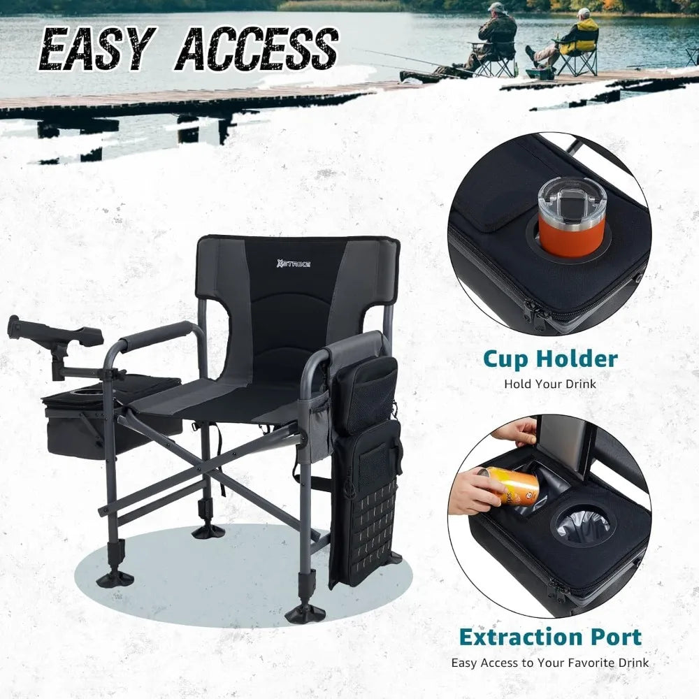 Fishing Chairs with Rod Holder, Folding Ice Fishing Chair/ Camping Chair Leg Adjustable