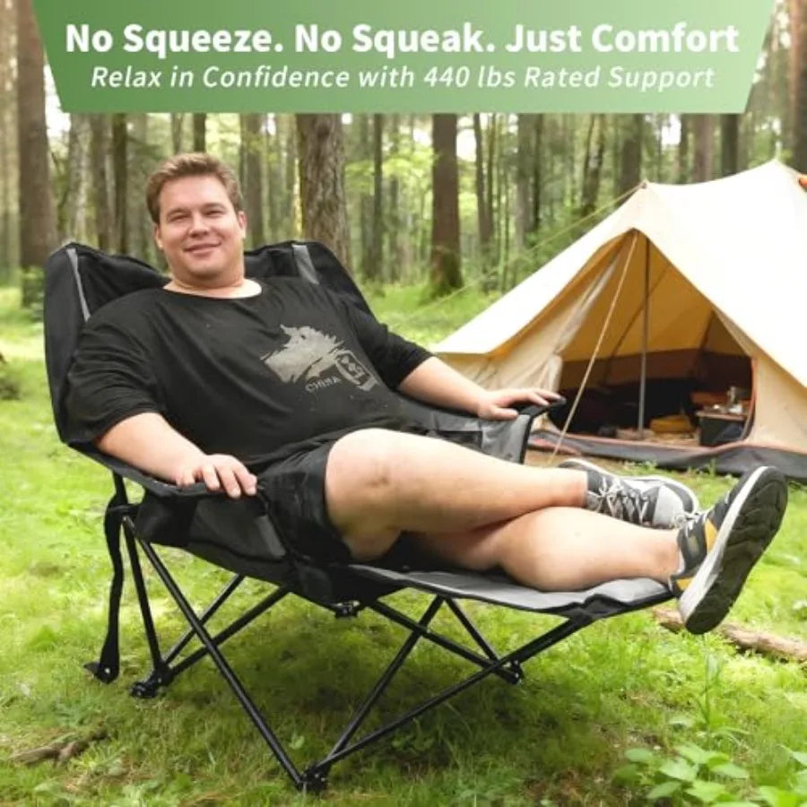 Oversized Padded Camping Chair for Adults with Removable Footrest Heavy Duty Extra Wide