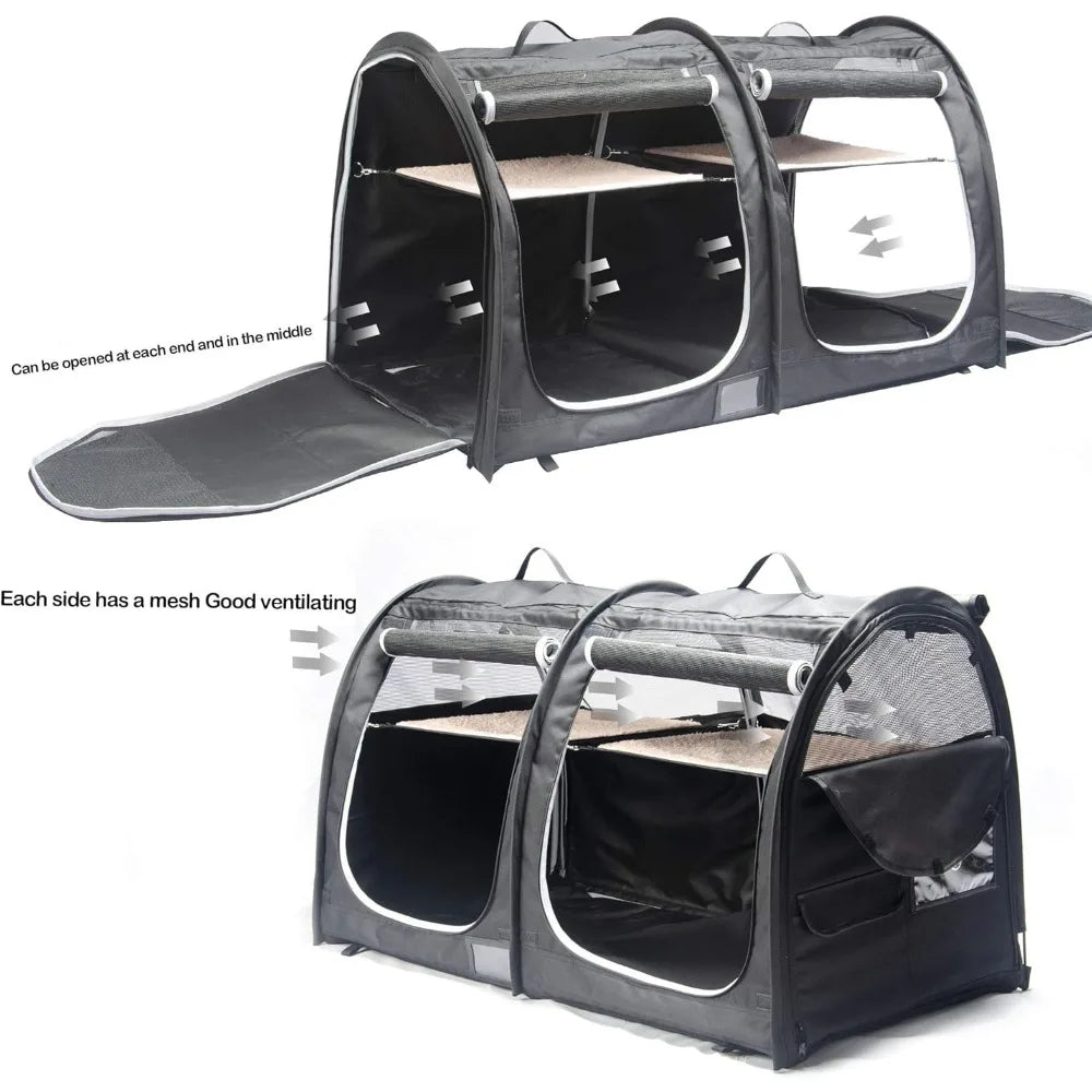 Mispace Portable Twin Compartment Show House Dog/Cat Cage/Condo - Easy to Fold & Carry Kennel