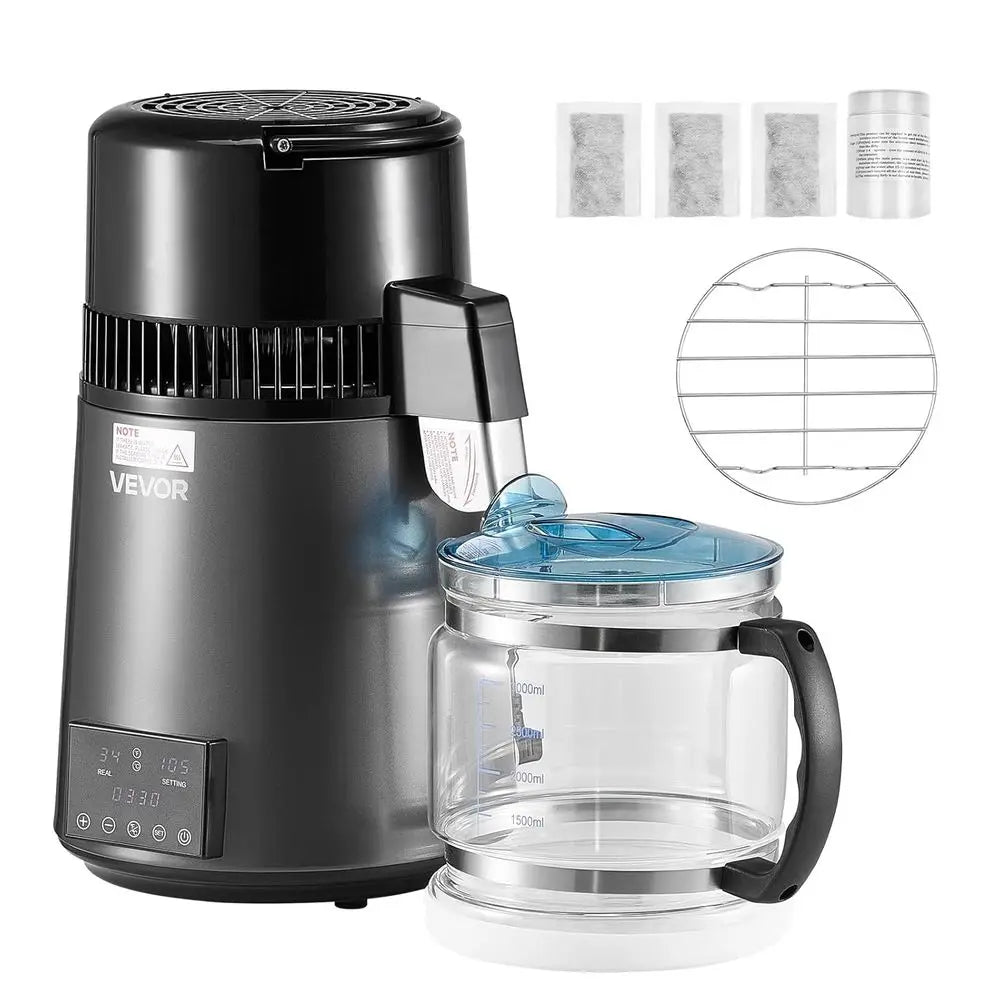 1.1 Gallon Glass Countertop Water Distiller, 1750W, 0.4 Gallons/Hour, 4L Capacity, Timer & Temp Display