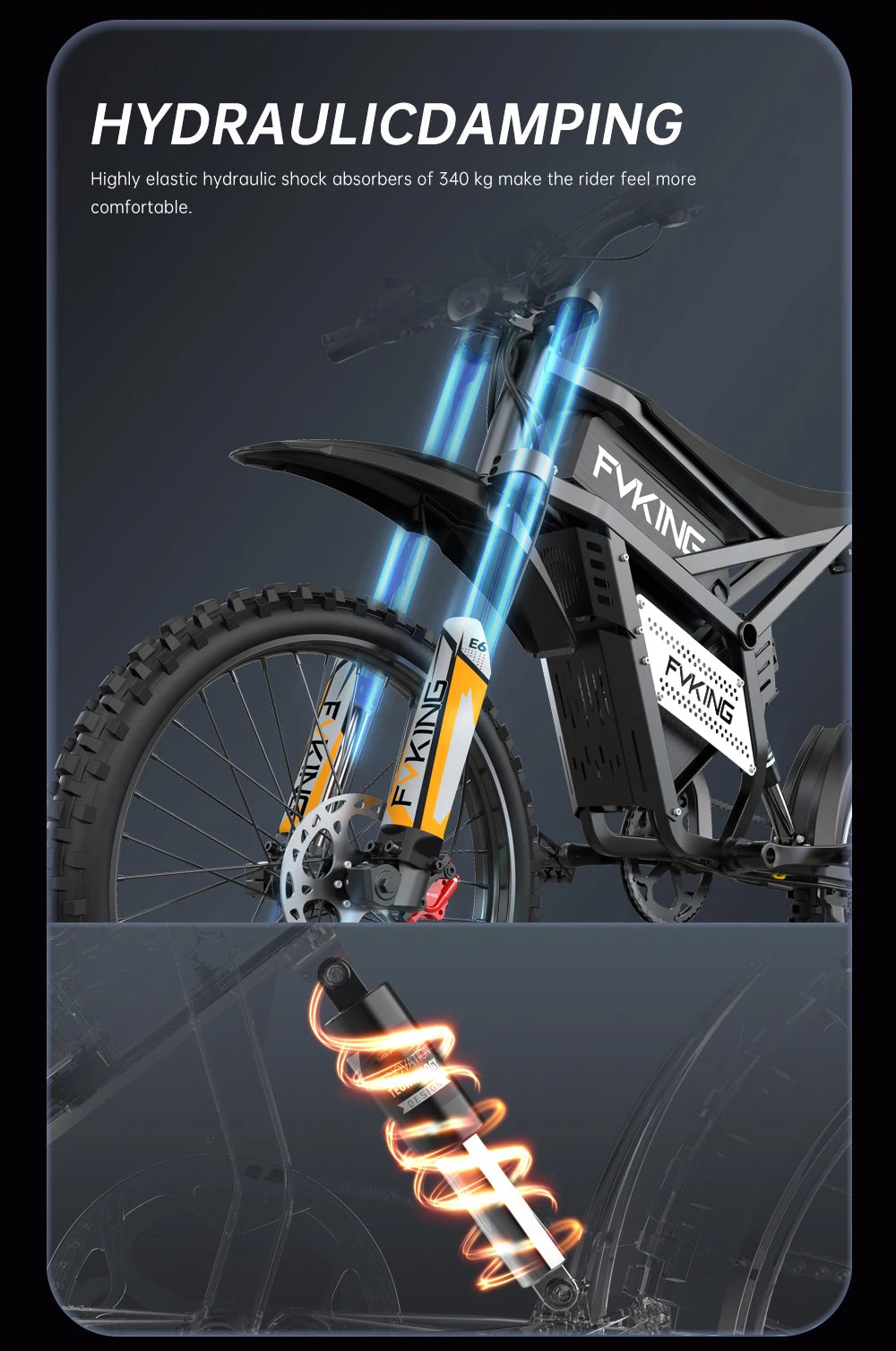 FVKINGE6 off-road electric bicycle 25 inch tires 52V40AH electric motorcycle peak 2900W motor 60KM/H