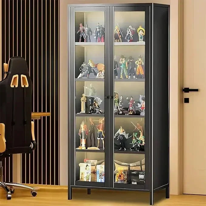 Display Cabinet, 5-Tier Tall Bookcase with Adjustable Shelves