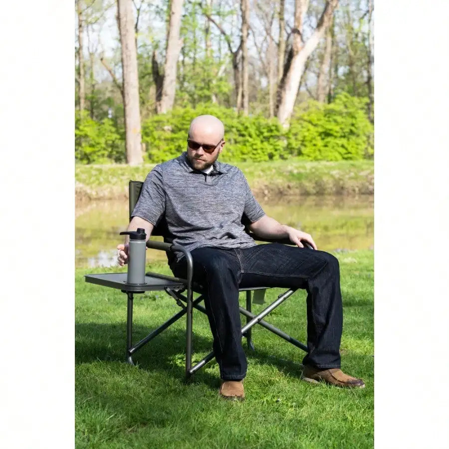 Oversized Director Chair with Side Table, Outdoor, Adult, Green Fabric Camping Chair, Green