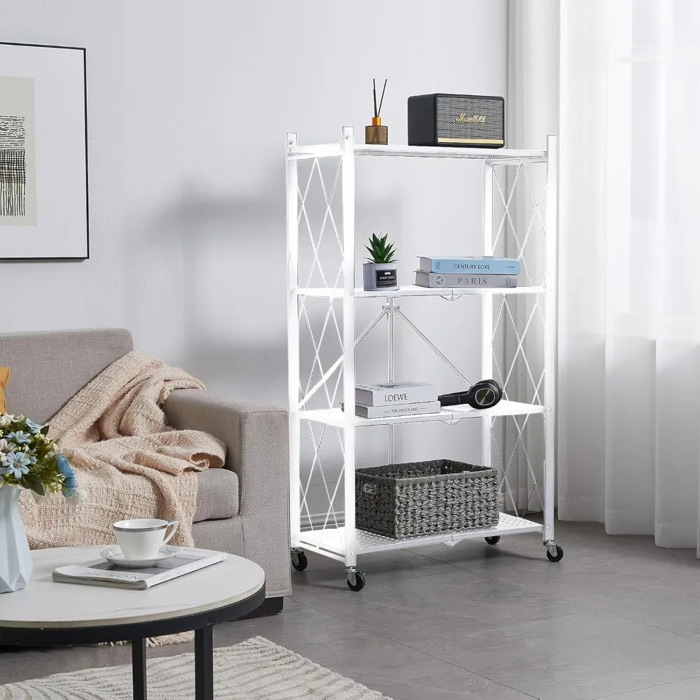 BRIAN & DANY Metal Storage Shelves - 4 Tier Shelving Unit, Folding Display Shelf Racks No Assembly