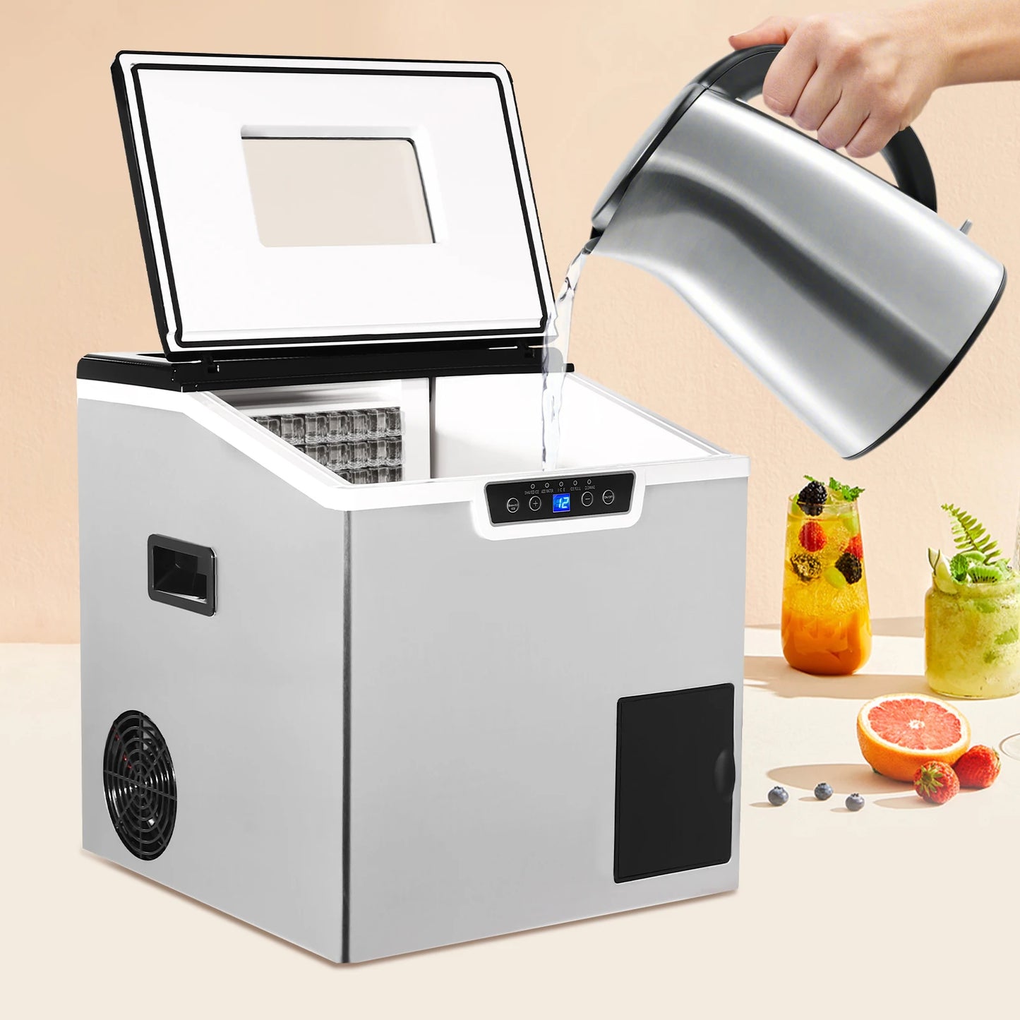 2-in-1 Ice Maker Crushed and Cube with Auto-Clean 12-22min 32 Cubes 150-180W Full Alarm LCD