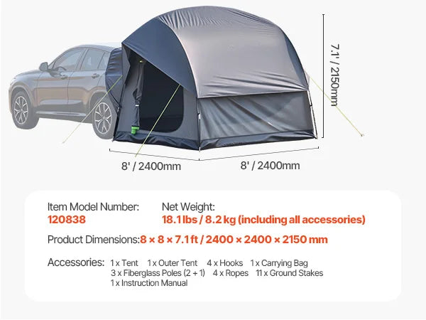 SucceBuy SUV Tent for Camping Waterproof PU2000mm Spacious Double Layer Design SUV Camping Tent