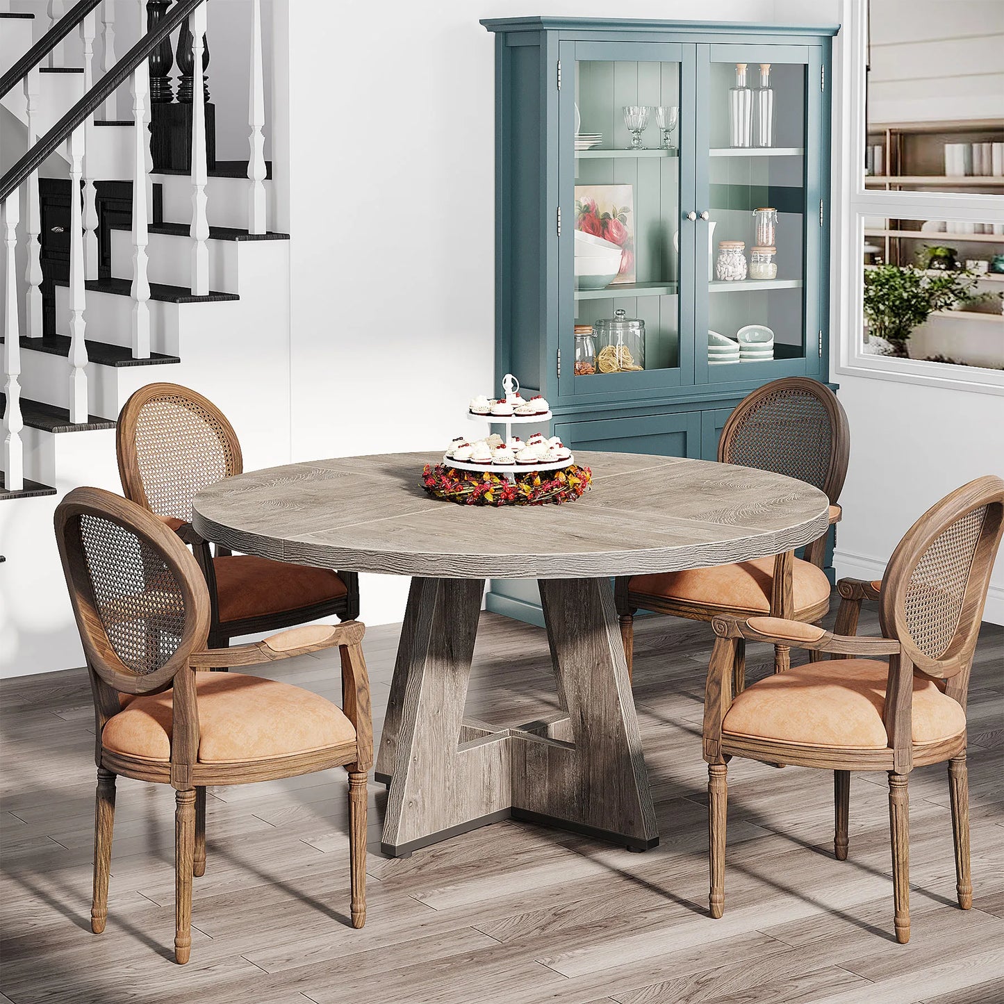 Tribesigns Round Dining Table for 4, 47 Inch Farmhouse Small Dinner Table Kitchen for Dining Room