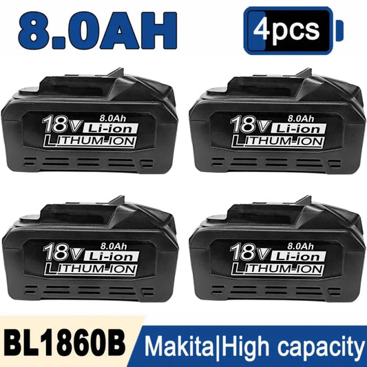 4/2/1pc 8.0Ah BL1860B Makita 18V Compatible w/Makita 18 Volts BL1860 BL1820 1830B 1840B 1850B BL1825