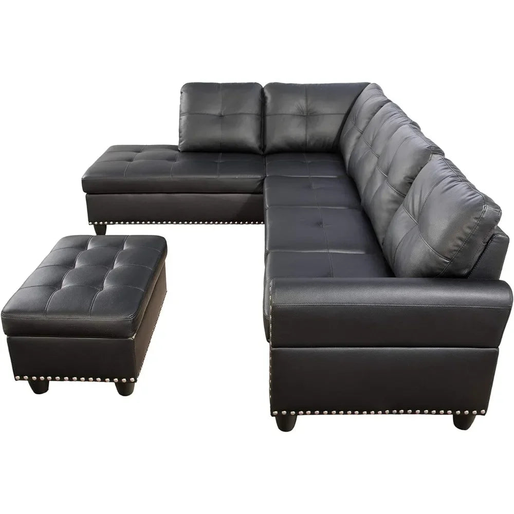 L Shaped Sectional Sofa Set with Storage Ottoman Reversible Back Cushion W/Cupholders