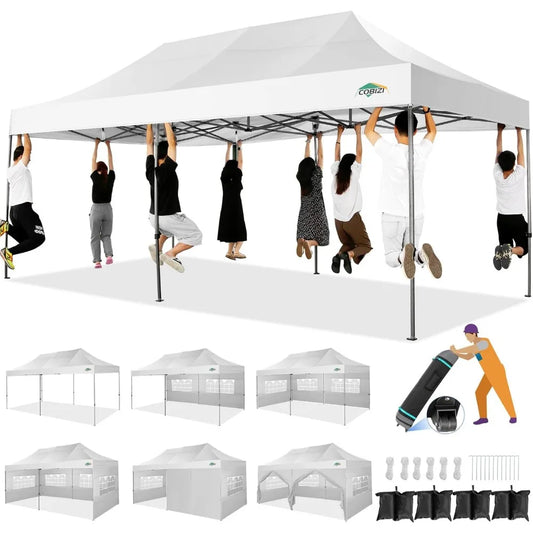 10x20 Heavy Duty Pop up Canopy Tent with 6 sidewalls Easy Up Commercial Outdoor Wedding Party Tents