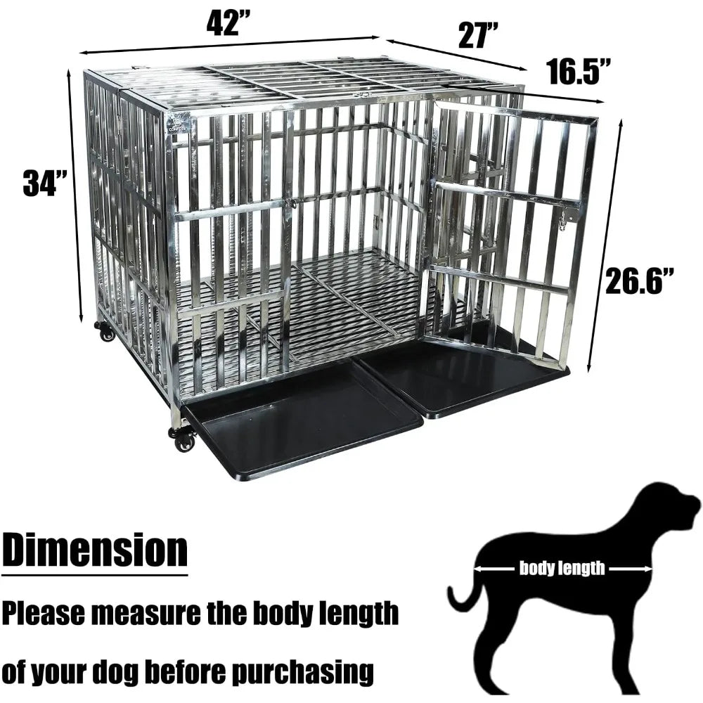 Heavy Duty Stainless Steel Dog Cage High Anxiety Indestructible and Escape-Proof Dog Crate Kennel