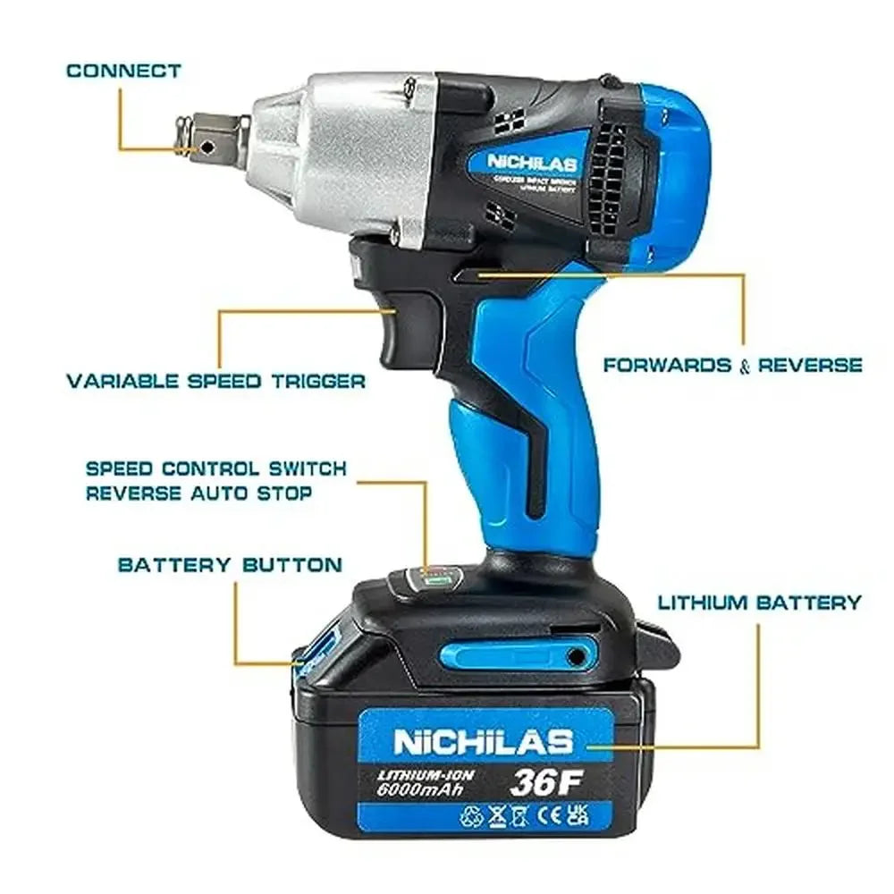 Electric Impact Wrench 2 in 1 Screwdriver 21V 420Nm High Torque/LED Variable Speed Lithium Battery