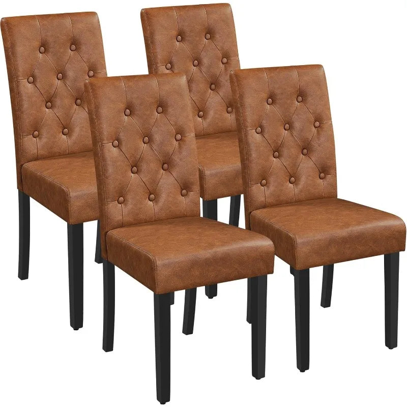 Button Tufted Dining Chairs Set of 4,Faux Leather Dining Room Chair with Rubber Wood Legs