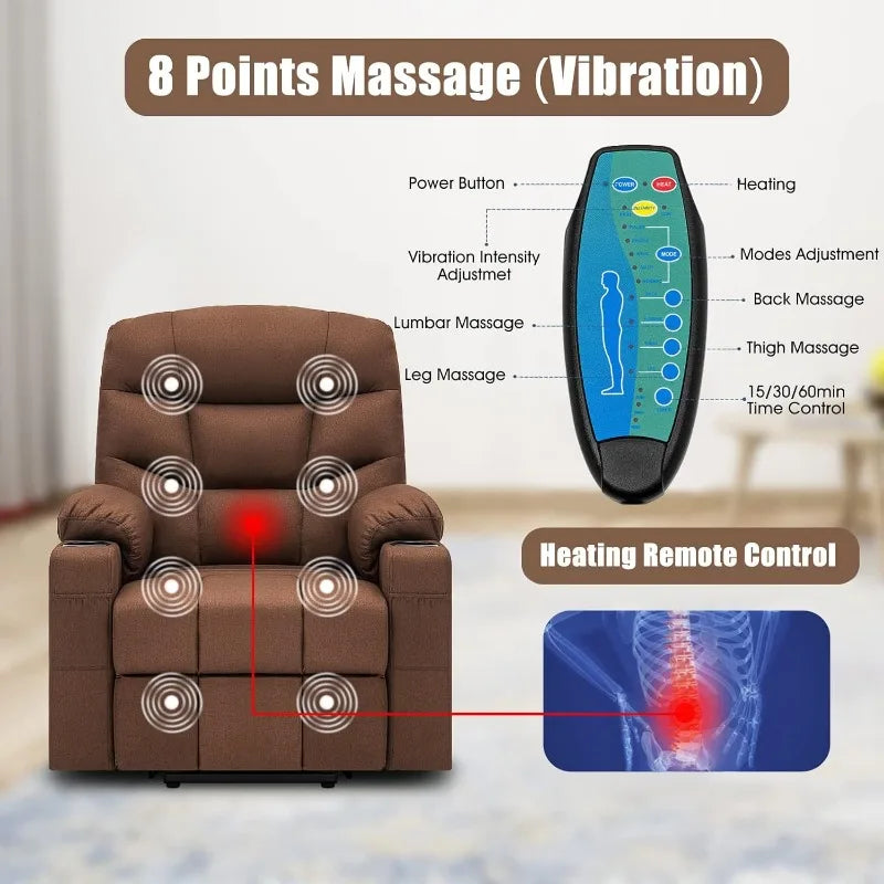 Power Lift Recliner Chair for Elderly, Plush Fabric Electric Recliner w/Heated & Vibration Massage