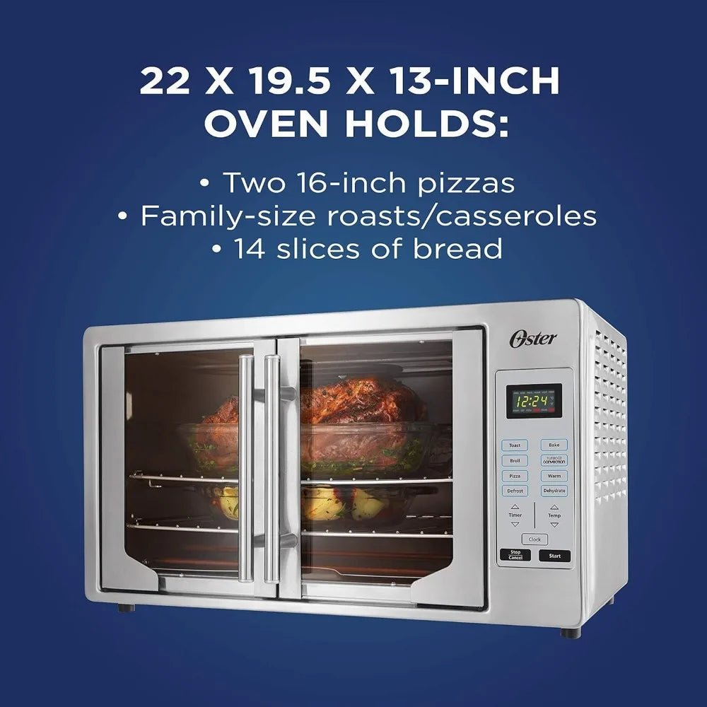 Oster Convection Oven, 8-in-1 Countertop Oven, XL Fits 2 16" Pizzas, Stainless Steel French Door