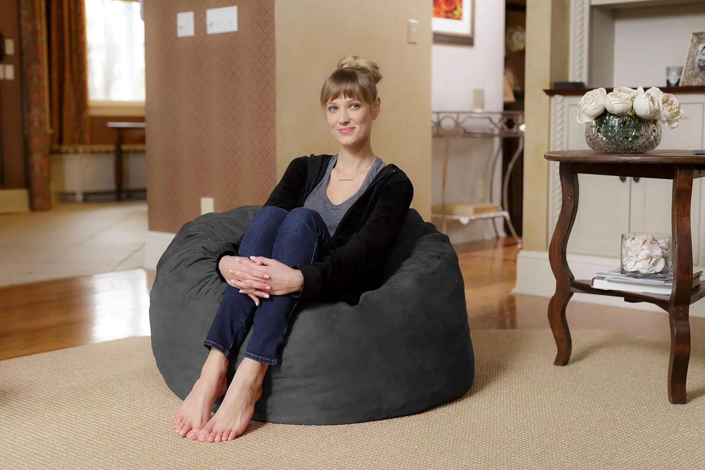 Sack Memory Foam Bean Bag Chair, 3-Feet, Charcoal Micro Suede