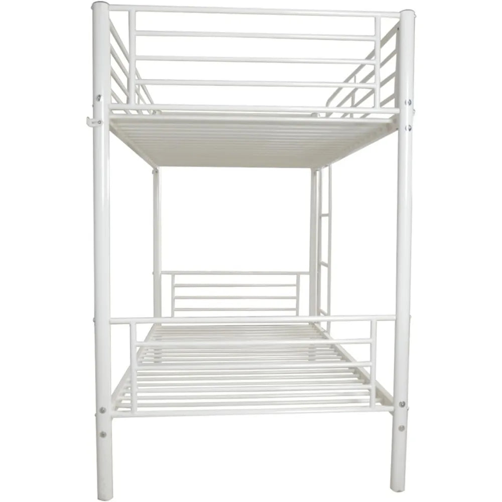 White Bunk Bed Twin Over Twin with 2 Storage Drawers, Metal Bunk Bed with Built-in Ladder