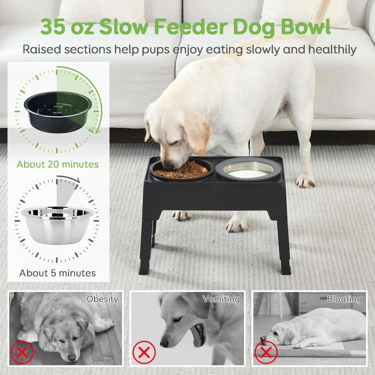 2-in-1 Adjustable Raised Dog Feeder With Double Stainless Steel Bowls