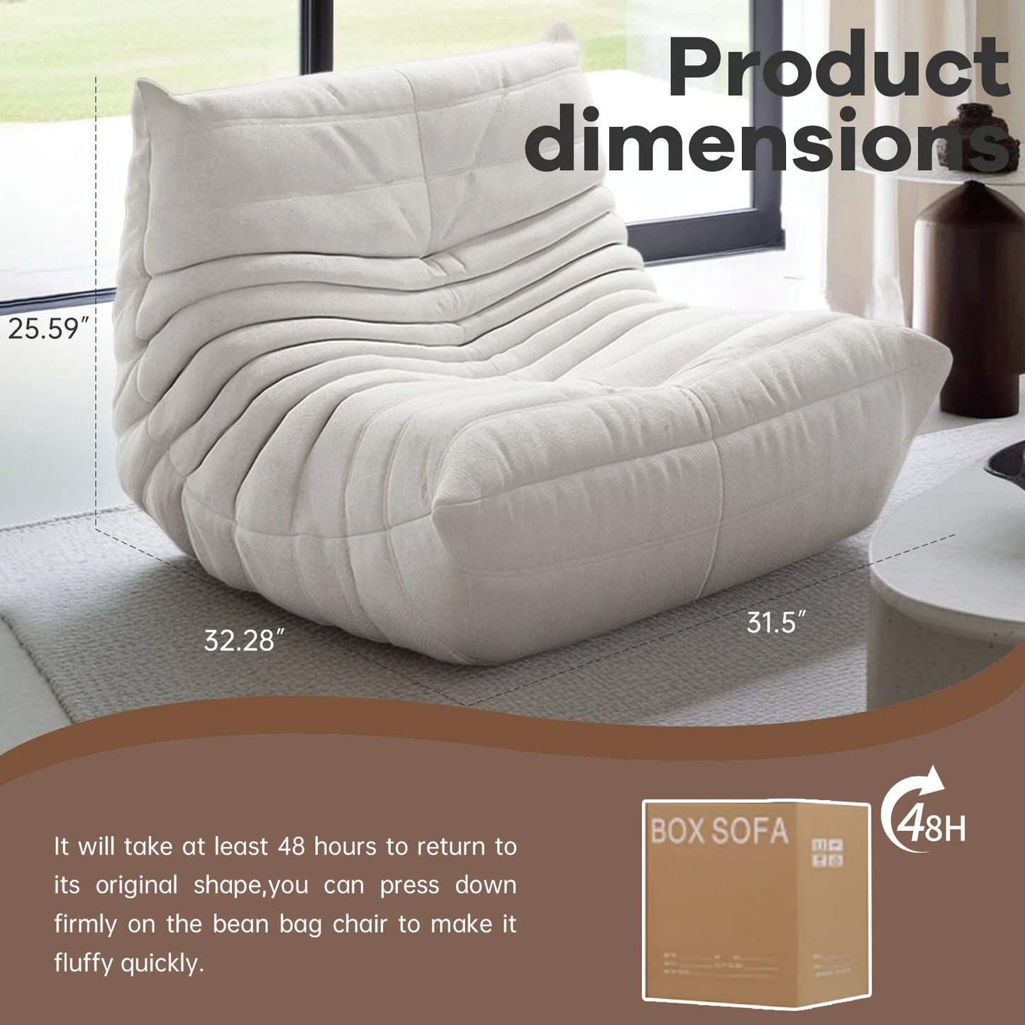 Modern Living Room, Adult Bean Bag Floor Sofa, Super Soft and Comfortable Memory Foam Lazy Sofa