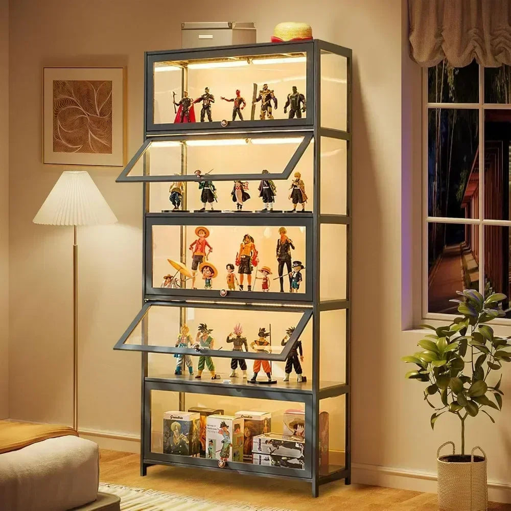 Display Cabinet, 5-Tier Tall Bookcase with Adjustable Shelves