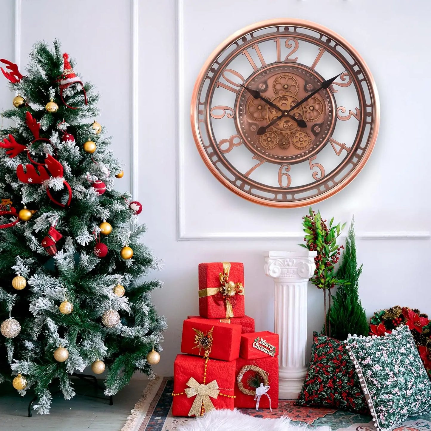 21 Inch Industrial Big Metal Gold Wall Clock for Living Room Decor, Office, ,Antique Bronze Copper