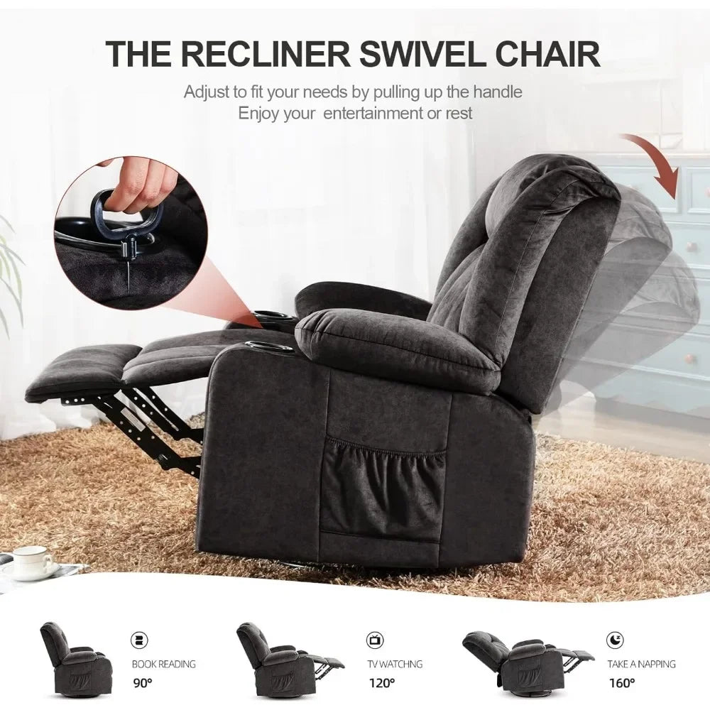 Recliner Chair Massage Rocker w/Heated 360 Degree Swivel Lazy Boy/Single Seat w/Cup Holder