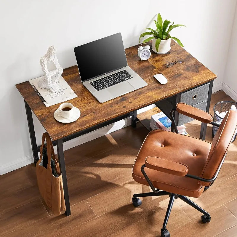 Computer Desk with Drawers 48 Inch Office Bedroom Kids Writing Work Study 2-Tier Storage Drawer