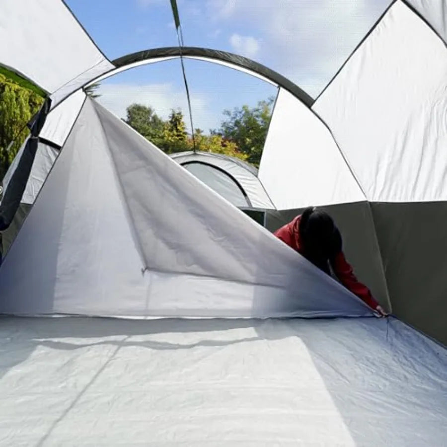 8 Person Weather Resistant Camping Tent for Family Outdoor Adventures Features 5 Large Mesh Windows