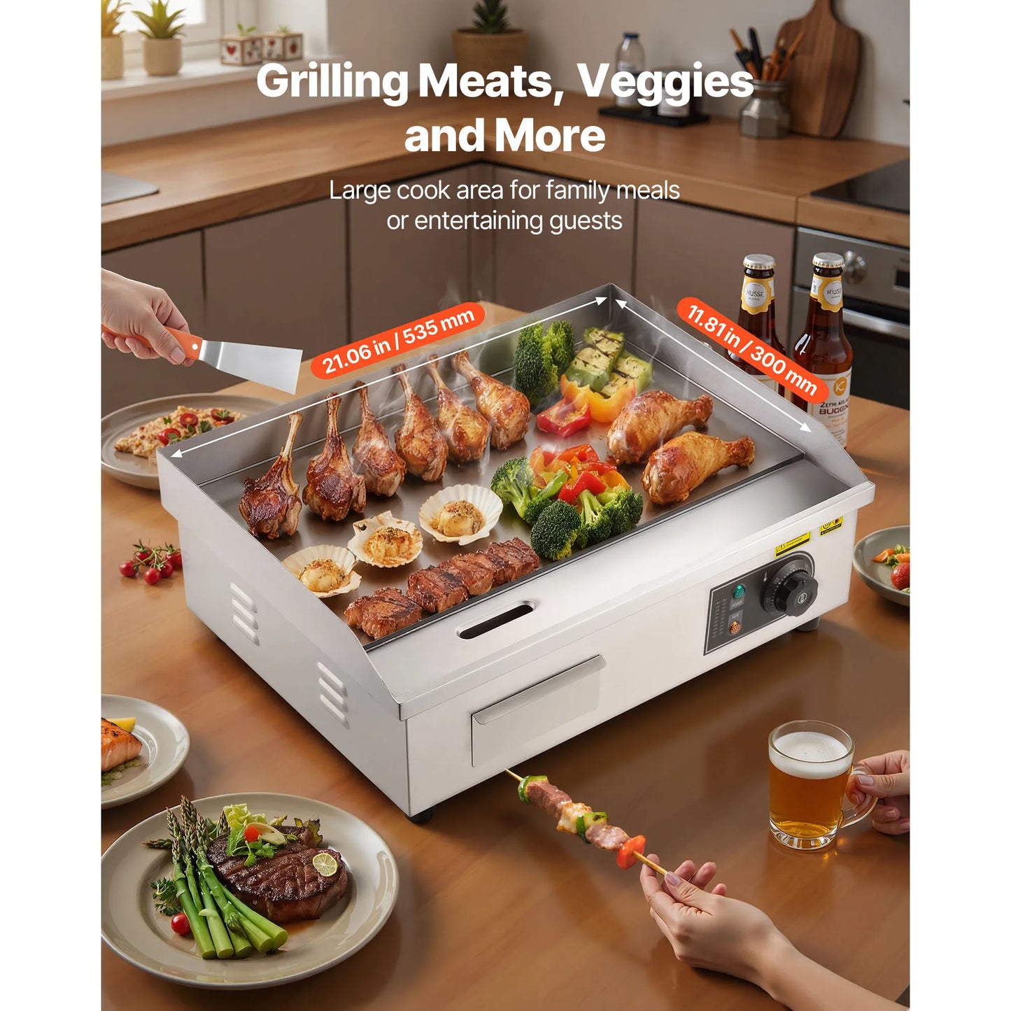 SucceBuy Commercial Electric Griddle 50-300°C Adjustable Temp Control, Stainless Steel Countertop