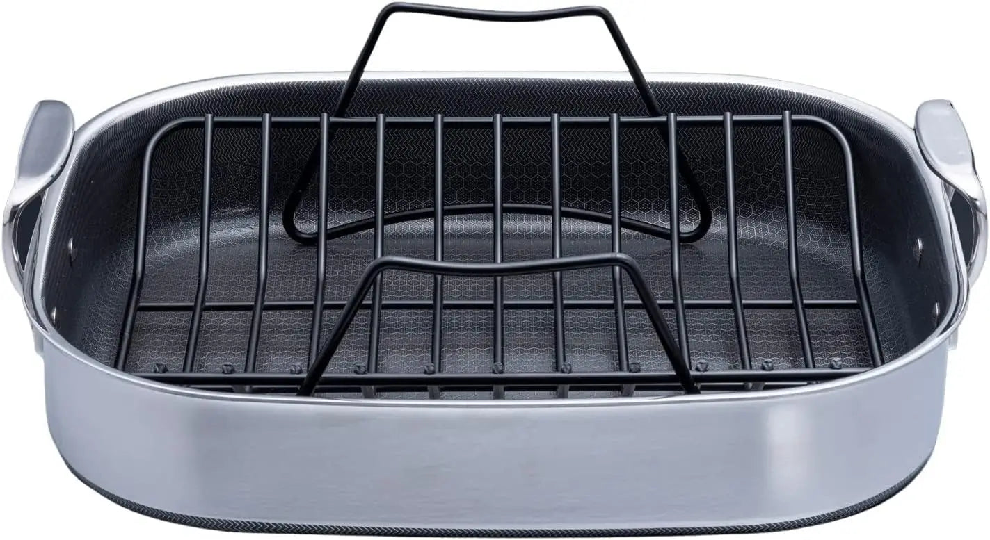 Hexclad Roasting Pan w/ Rack, Dishwasher-Friendly Oven-Safe Up to 900°F, Compatible w/ All Cooktops