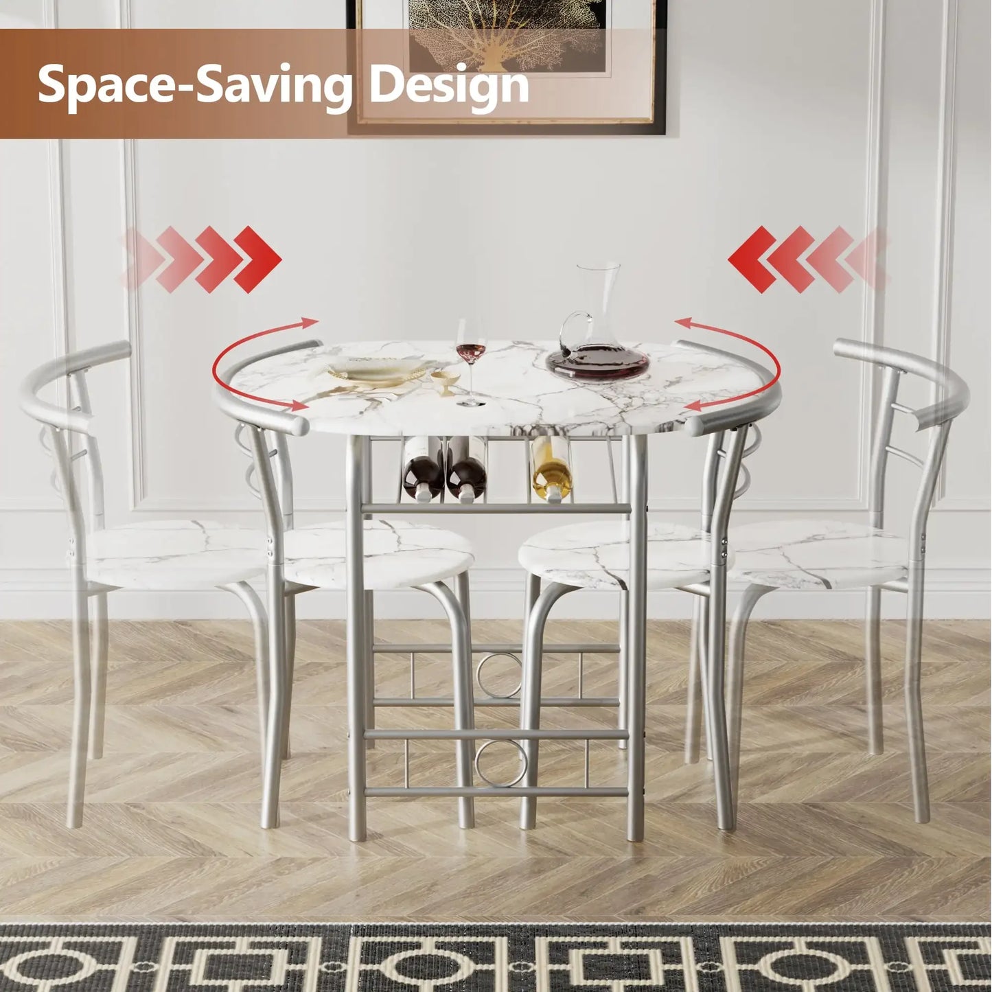 Vineego 3-Piece Small Kitchen Dining Set for 2 Black Wooden Table/Chairs Space Saving Breakfast Set