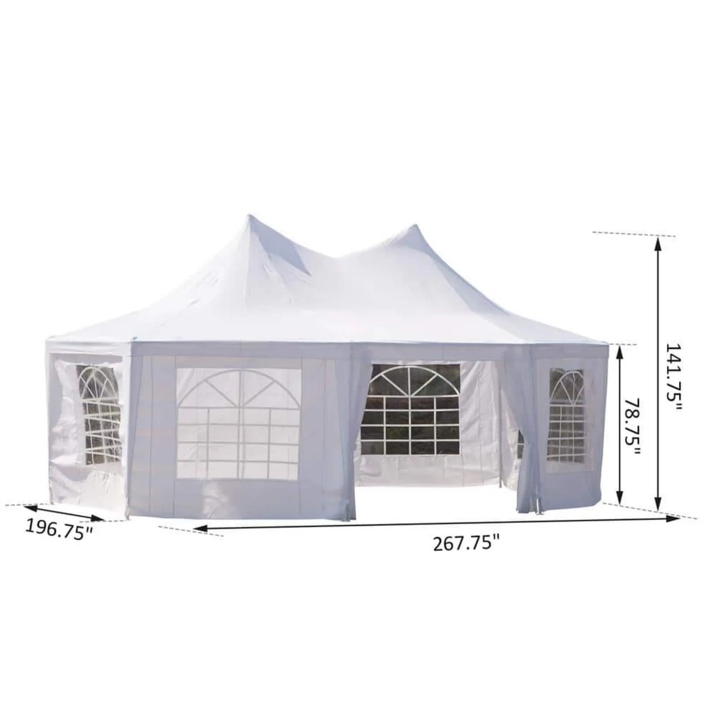 OUTSUNNY US 22 ft x 16 ft Large White UV Resistant Octagonal 8-Wall Canopy Gazebo Tent w/Side Walls