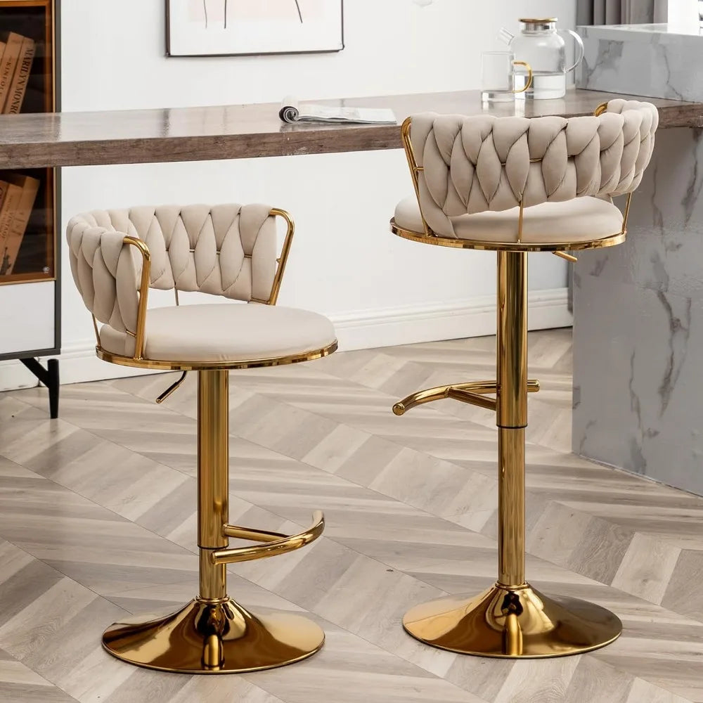 Gold Bar 4 Stools, Counter Height Bar Stools w/Low Back, Velvet Adjustable Height Barstool 360°