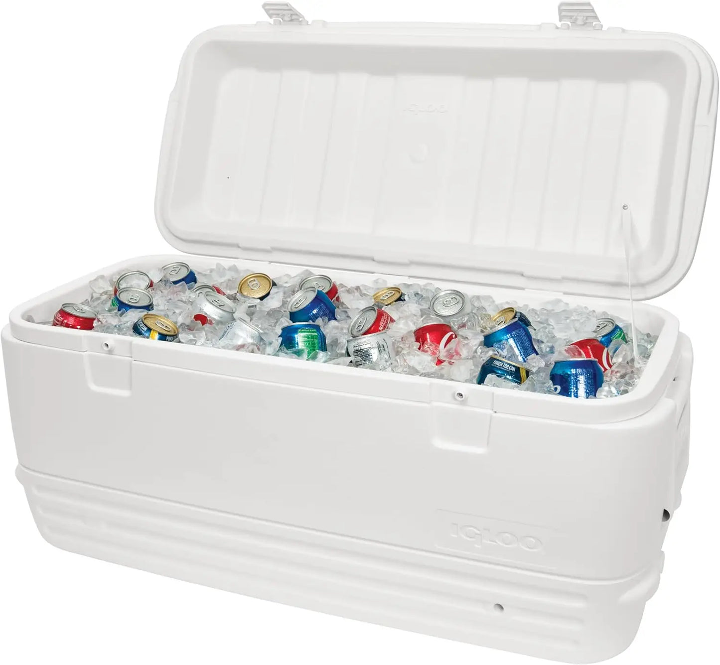 IGLOO Polar Hard Cooler swing-up handles w/tie-down, Dual snap-fit latches secure lid closure 120QT