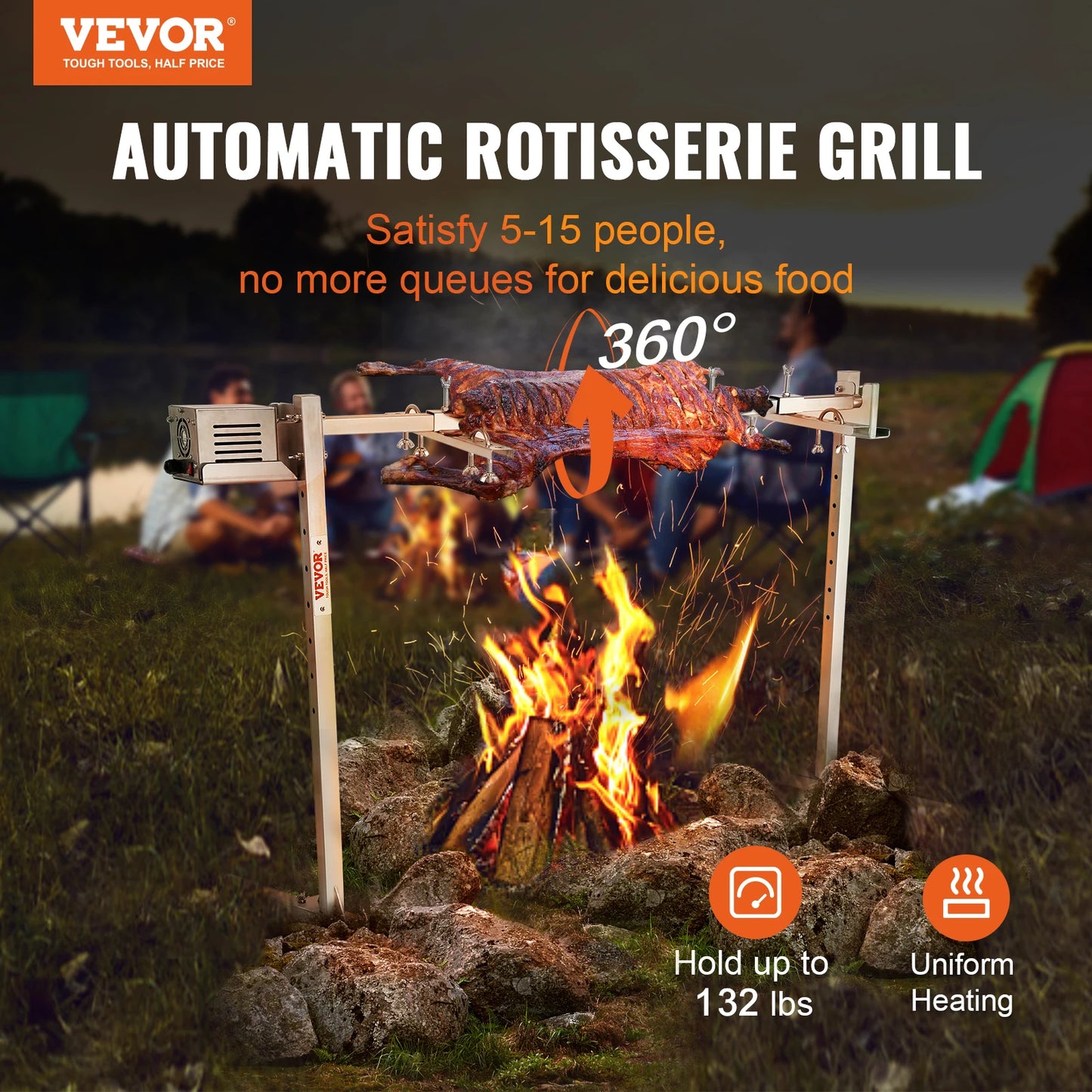 VEVOR Electric BBQ Rotisserie Heavy Duty Grilling Kit, Motor and Height Adjustable Universal Roaster