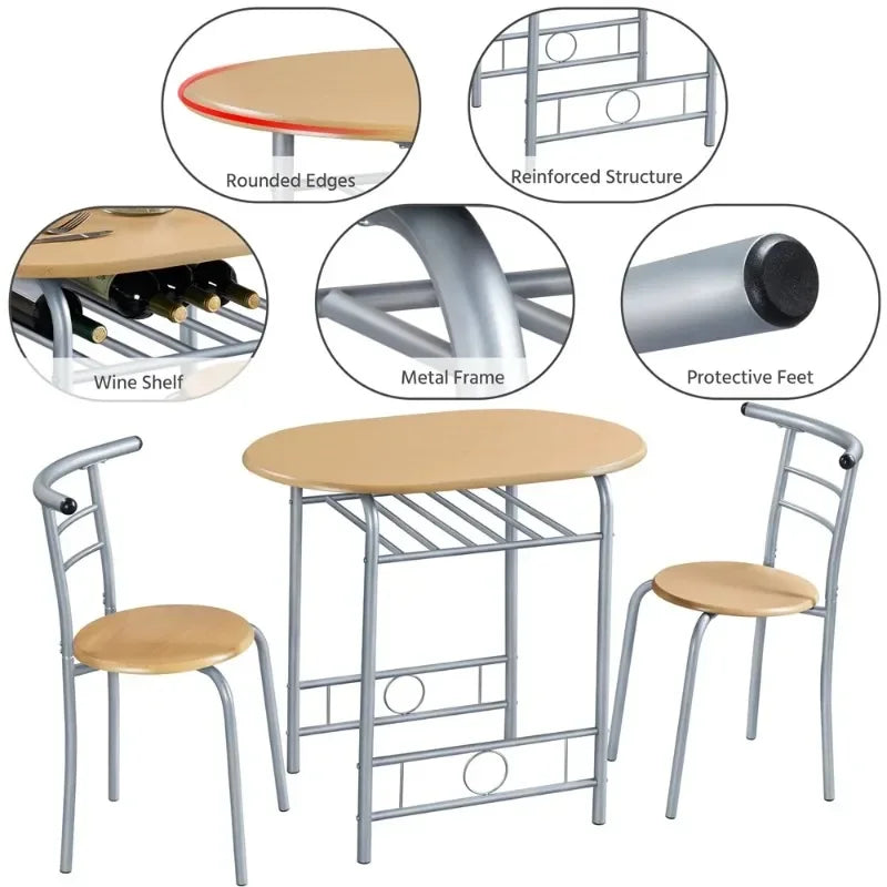 Alden Design Modern Dining Set 3pcs round Table And 2 Chairs Multiple Colors Available