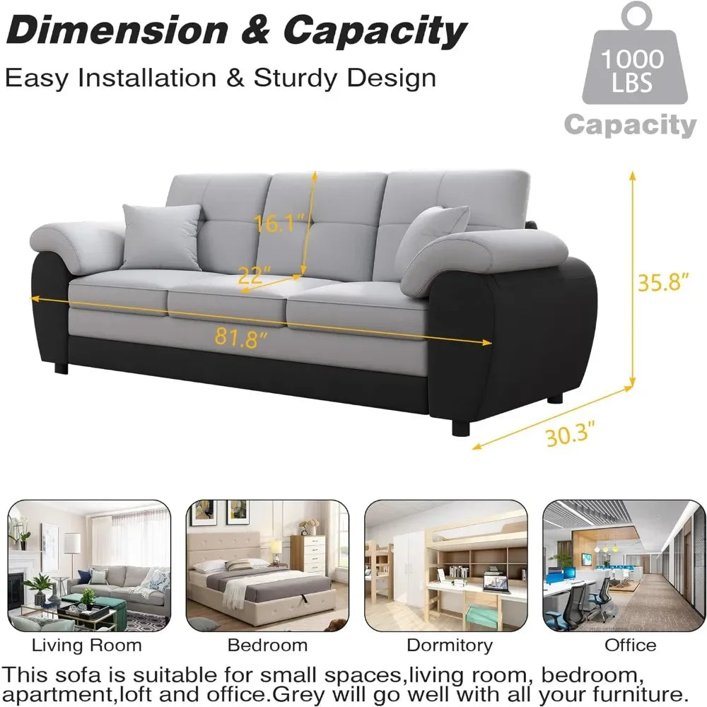 3 Seater Sofa, Modern Sofa Couch, 81.8" Chesterfield Velvet Upholstered Sofa w/Pickup Armrest