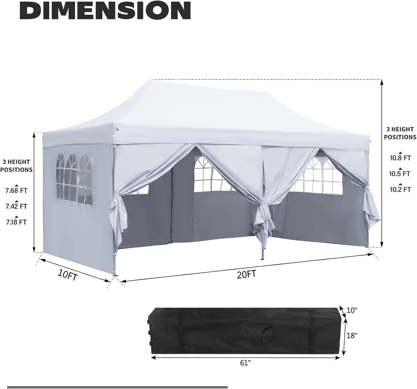 Outdoor Pop Up 10'x20' Canopy Tent with 6 Sidewalls Folding Commercial Heavy Duty Gazebo