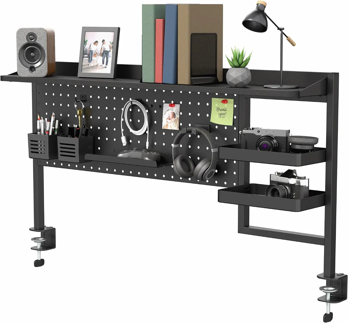 Steel Clamp On Desk Pegboard System, Multi Purpose Office Organizer Rack,  Workspace Storage Shelf