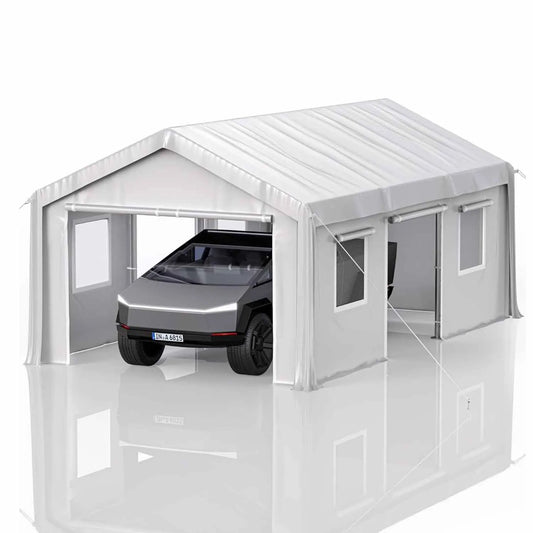 10x20 Ft Portable Garage with 180G Side Walls Front & Rear Doors Heavy Duty Waterproof Tarp Storage