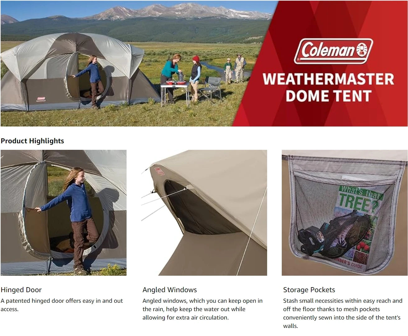 US Coleman WeatherMaster 10-Person Camping Tent, Large Weatherproof Family Tent with Room Divider