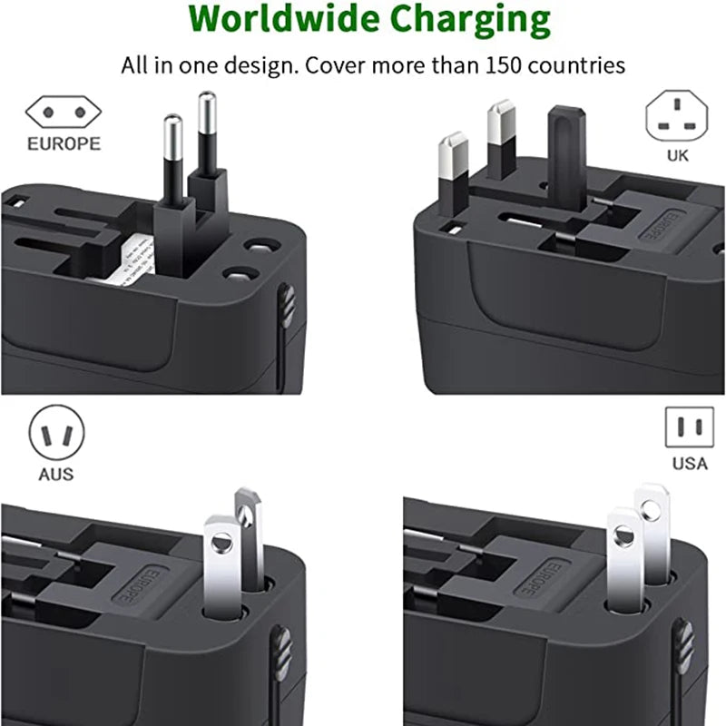 Travel Adapter, Worldwide All In One Universal Travel Adapter Wall Charger AC Power Plug Adapter