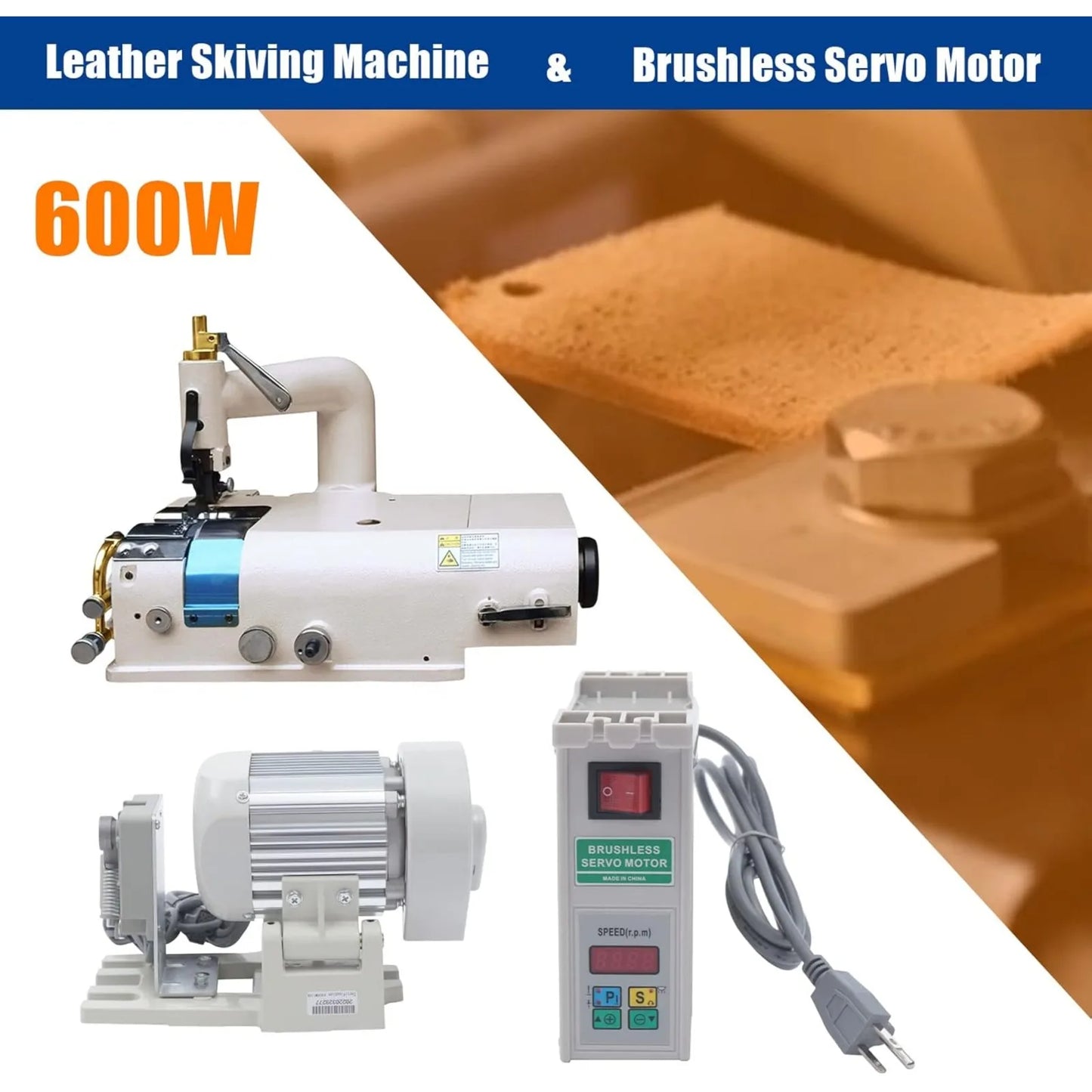 Electric Leather Skiving Machine SM-801+600W Brushless Sewing Machine Servo Motor, Limit Controller