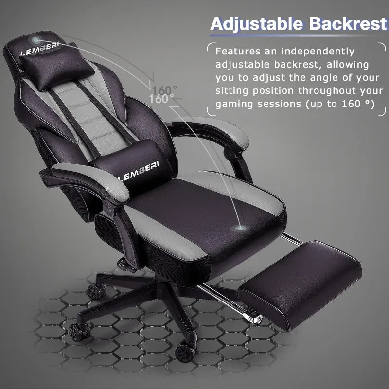 LEMBERI Gaming Chairs w/Footrest,Ergonomic Video Game Adults, Big /Tall Chair 400 lbs Capacity