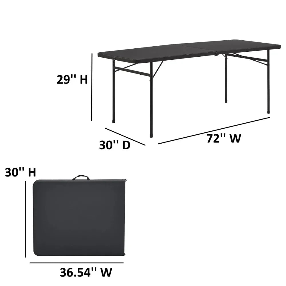 6 Foot Bi-Fold Plastic Folding Table Black The rectangular table is sturdy and durable Mainstays